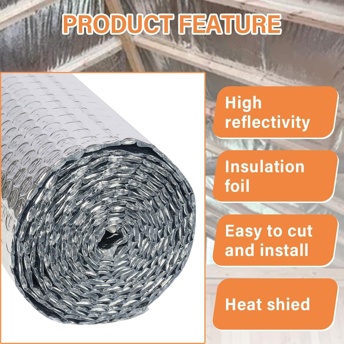 Double Reflective Insulation Roll, 47 in X 10 FT Window Insulation for Summer He