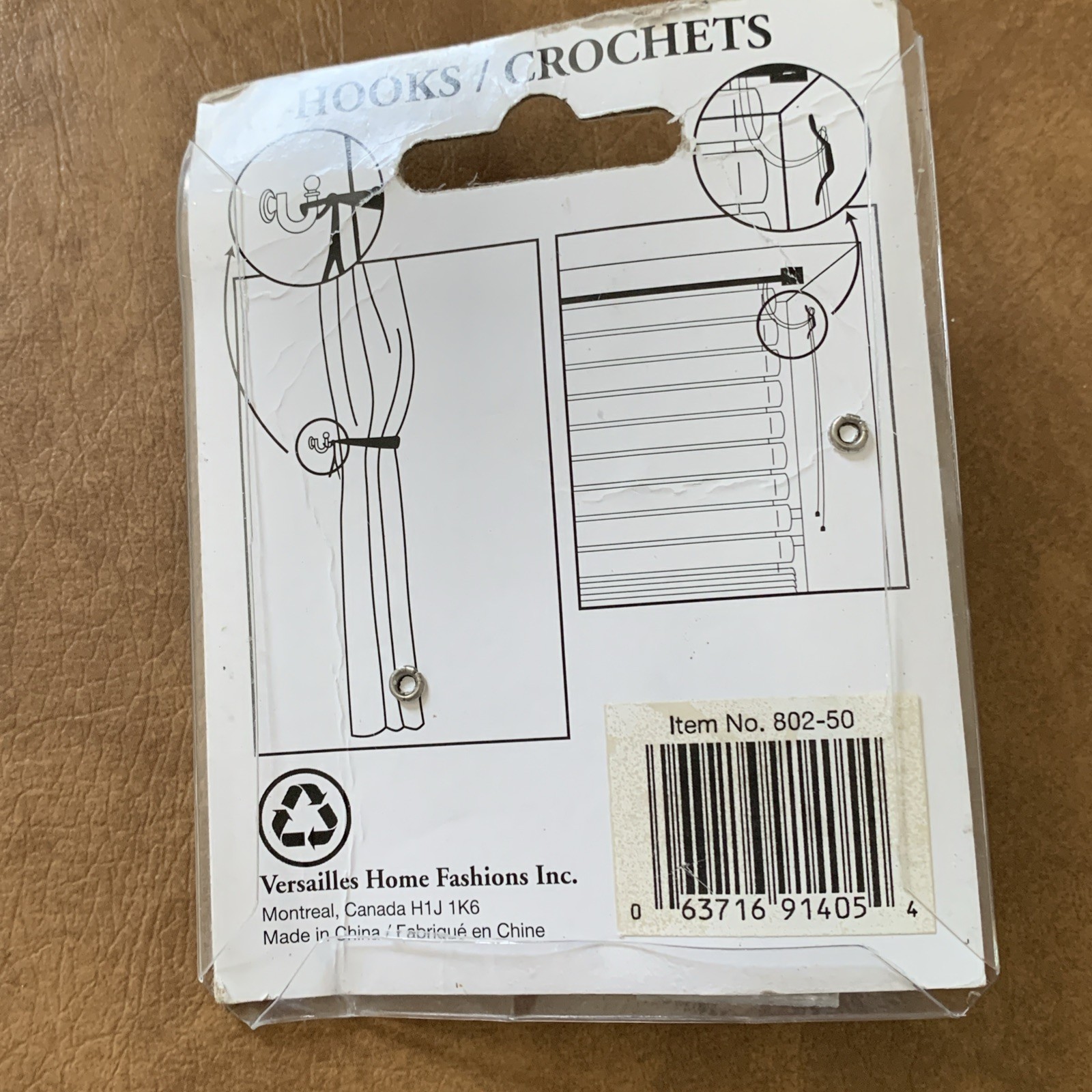 2 Versailles Home Fashion Drapery Tie-Back Hooks Brushed Pewter Nickel Color NOS