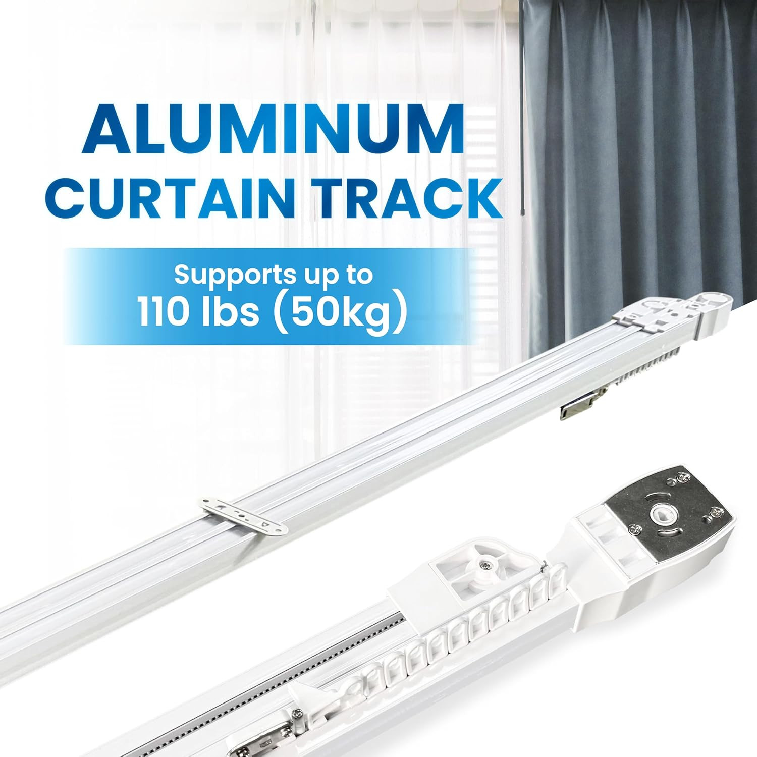 Smart Motorized Curtain Track, 71-130In, No-Cut Adjustable Electric Rail, ~33Db