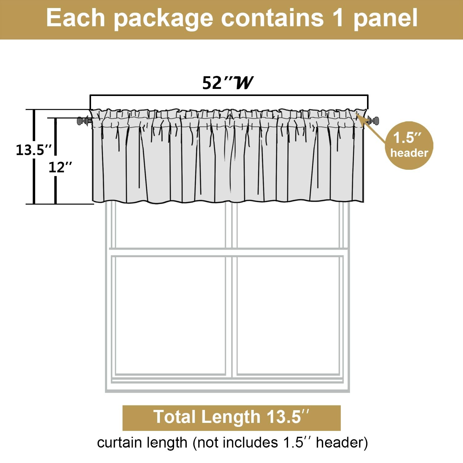 Lecloud Grey Valance for Windows 12 Inch 52″W x 12″L (Pack of 1),