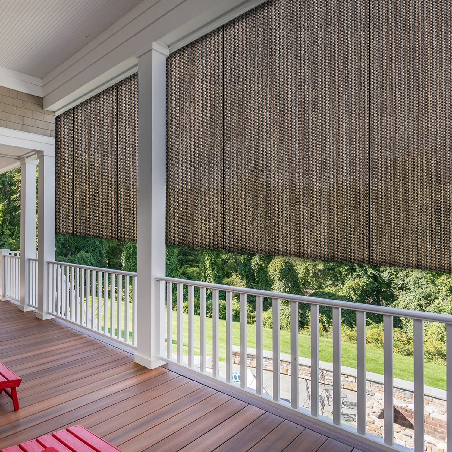 Brown Roll up Shade Roller Curtain For Patio Porch Pergola Balcony Yard Outdoor