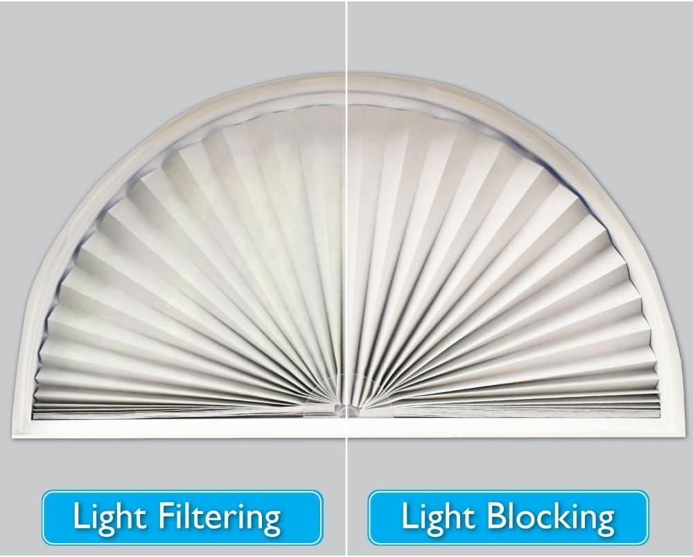 No Tools Arch Light Blocking Pleated Fabric Shade White, 72″ W x 36″ H