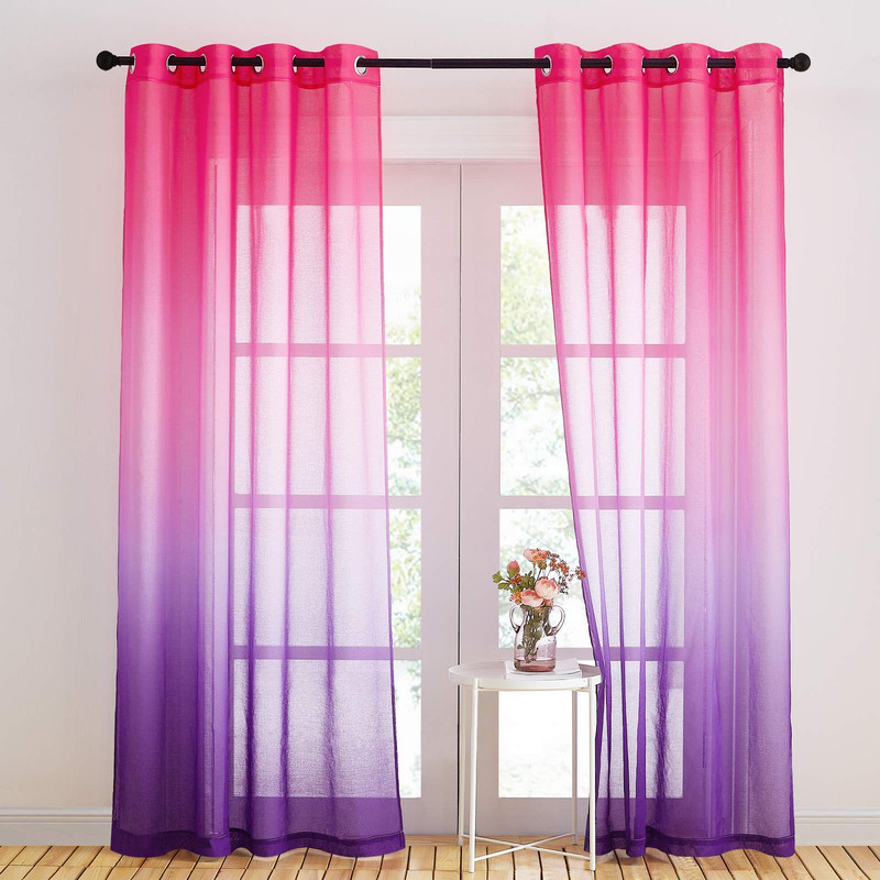 Nicetown Pink And Purple Curtains Ombre Girl Sheer Curtains For Bedroom Faux