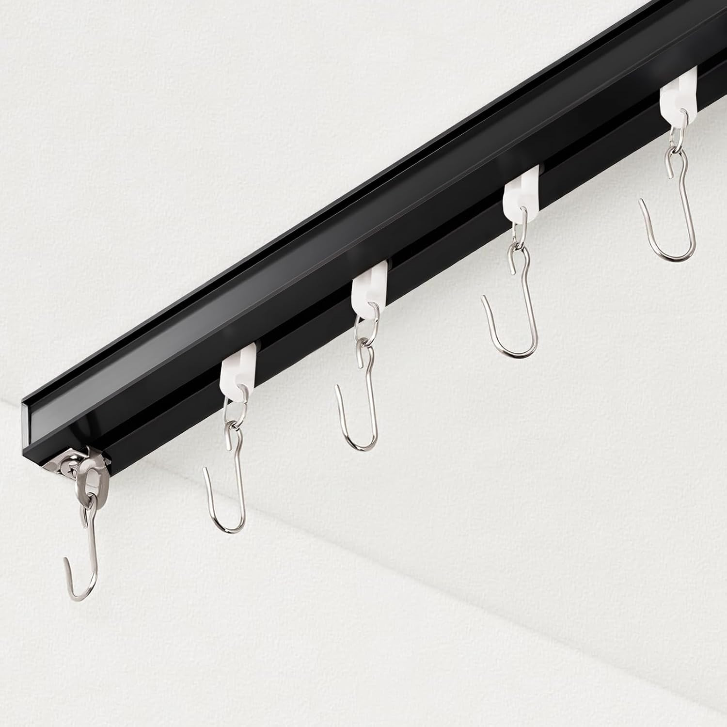 Ceiling Curtain Track Set for Room Divider, 12Ft-18Ft, Black with Roller Hooks