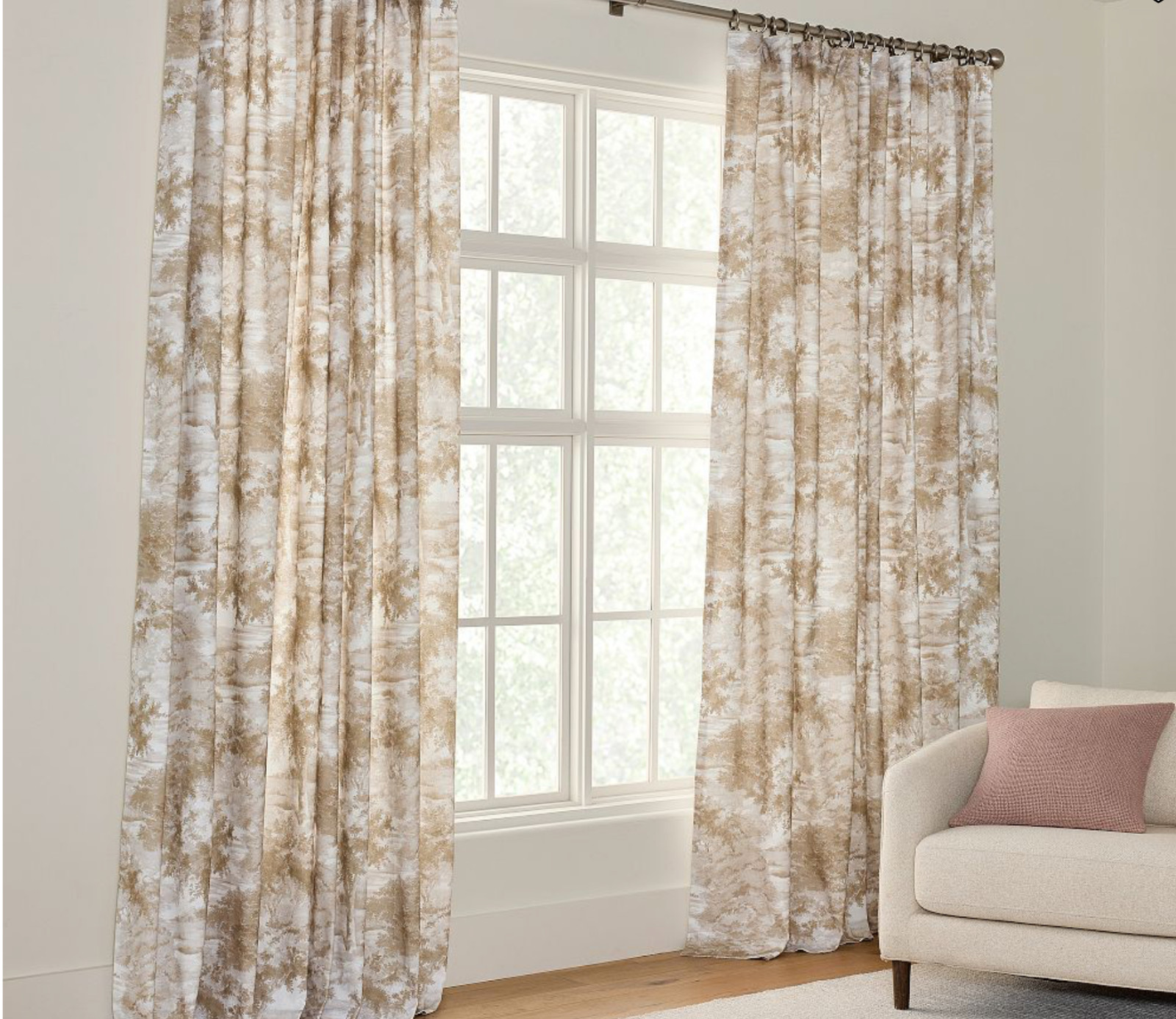 New Pottery Barn JARDIN TOILE DRAPE CURTAIN 108″ *Neutral Multi* LIGHT FILTERING