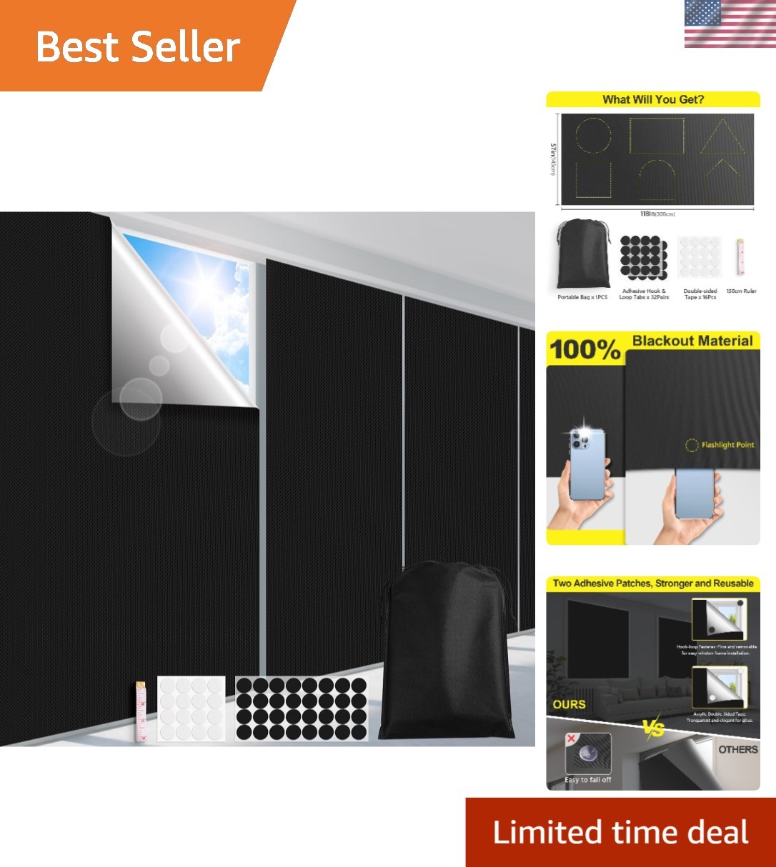 Blackout Curtains for Bedroom Window Cover Film Sun Light Blocker No Drill 57