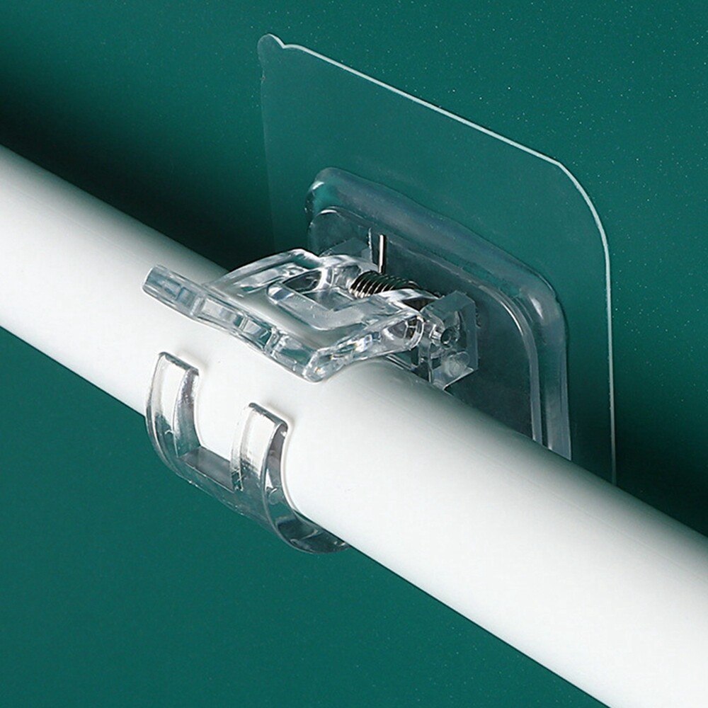 2- 10Pcs Adjustable Nail Free Curtain Rod Clip Self Adhesive Curtain Holder Hook