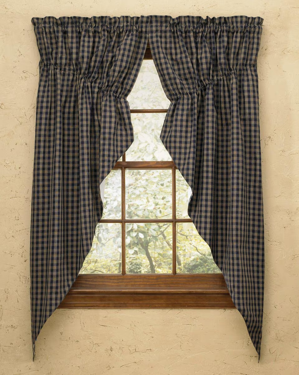 Sturbridge Lined Gathered Swag Set 63″L Country Plaid Country Navy Khaki Park