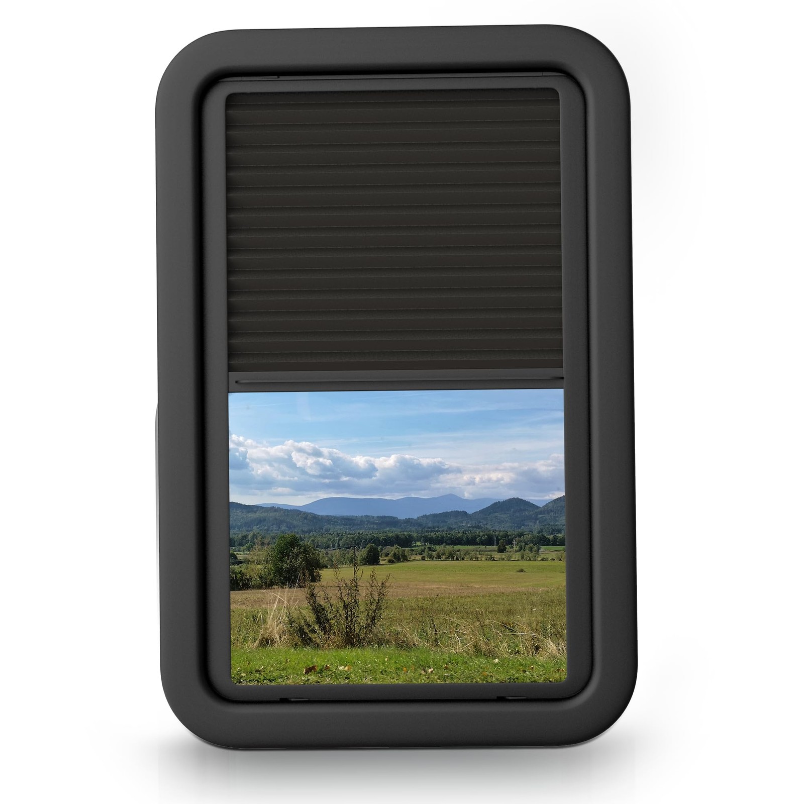 RV Entry Door Window with Low-Profile Shade 12 W x 21 H – Black