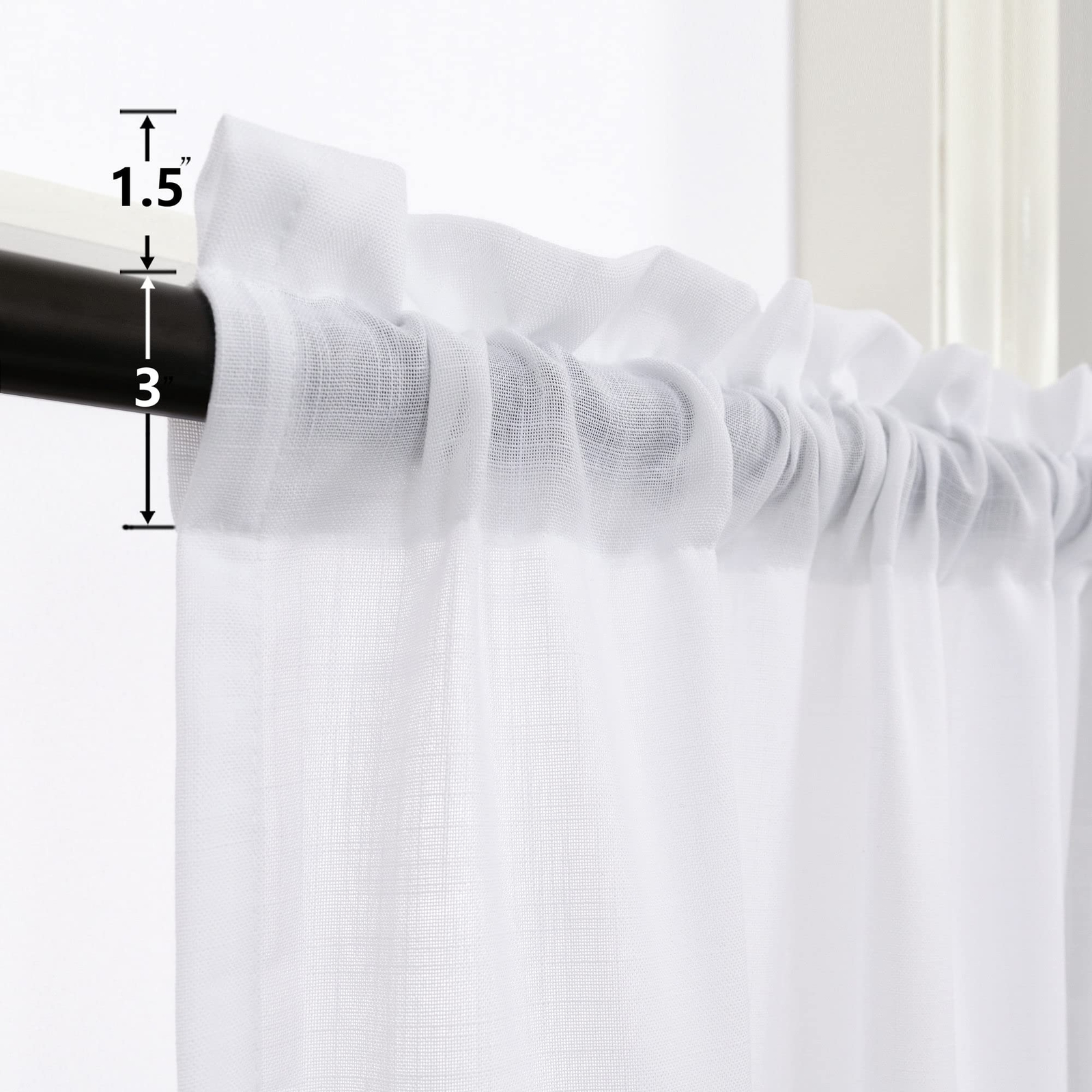 Pure White Linen Textured Curtains 72 Inch Length for Windows 2 Panels Set Ro…