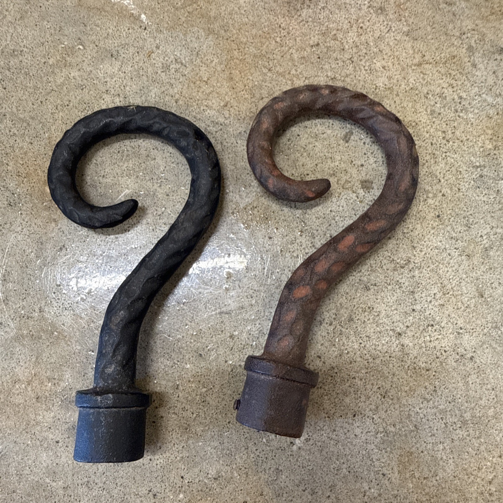 Scroll Curly Cue Cast Iron Finials Black Paint 6” Long 3/4” Opening