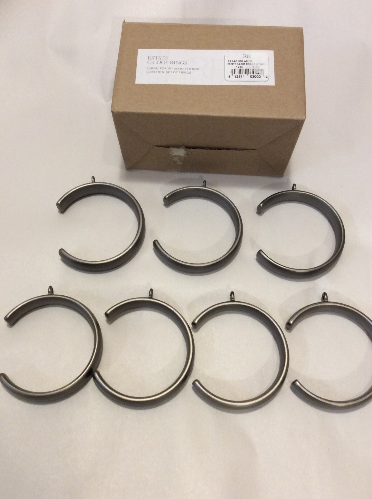 Restoration Estate 7 C-Loop Curtain Rings Antiqued Nickel Finish Large for 1 3/4