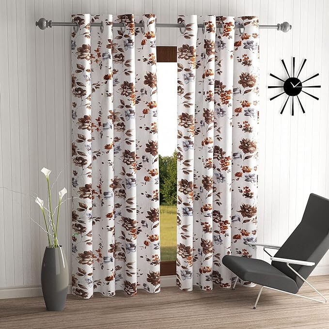 2 Piece Brown Windflower Eyelet Polyester Window Curtains 5 7 9 Feet
