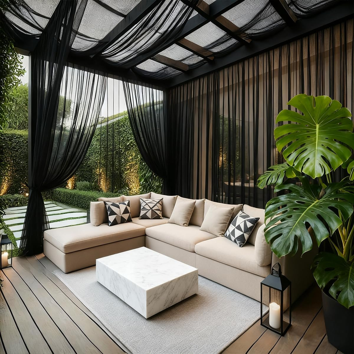 Extra Wide Outdoor Curtains Waterproof Mesh Screen for Patio Lightweight Privacy