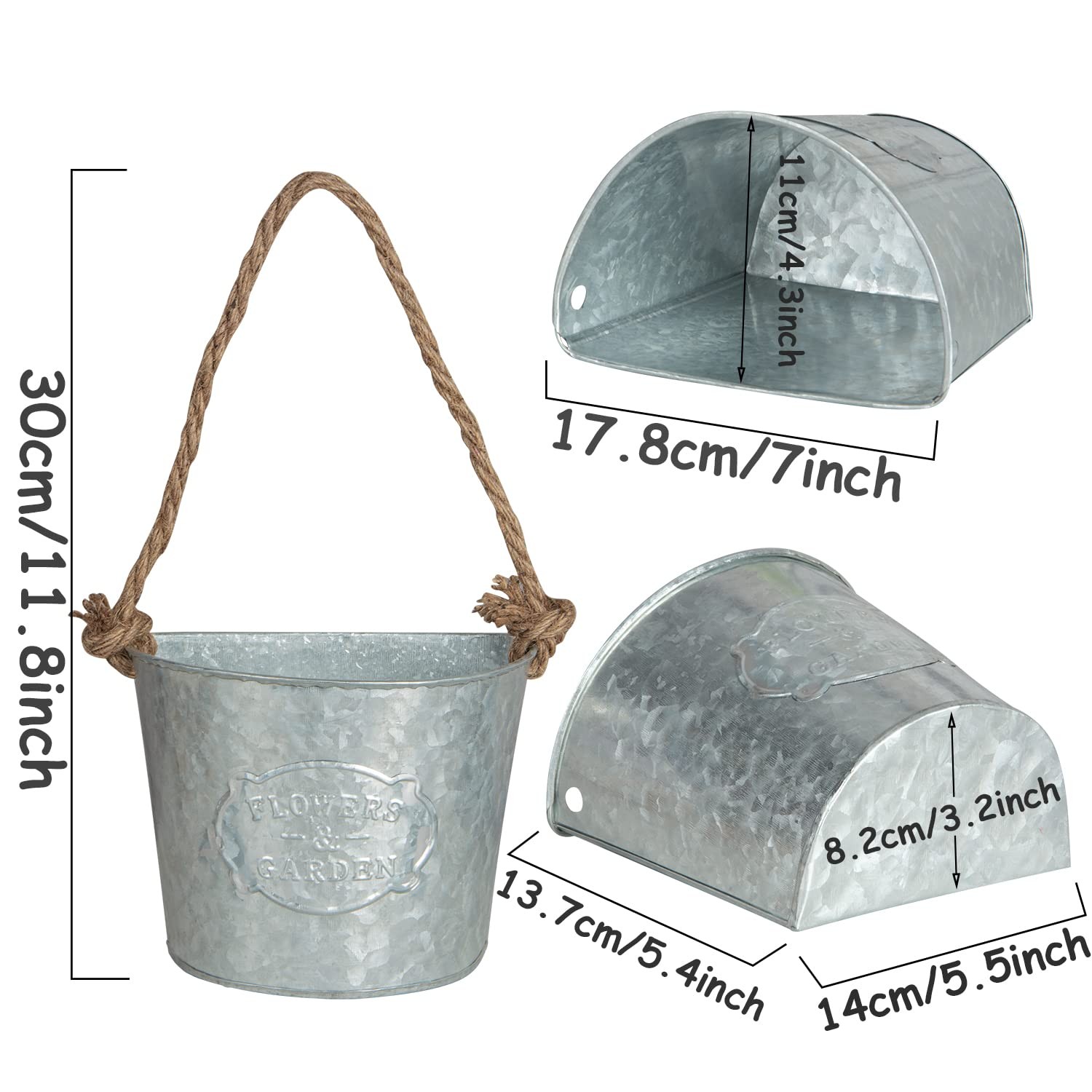 4Pcs Galvanized Metal Wall Planters for Succulents & Herbs – Rustic Decor