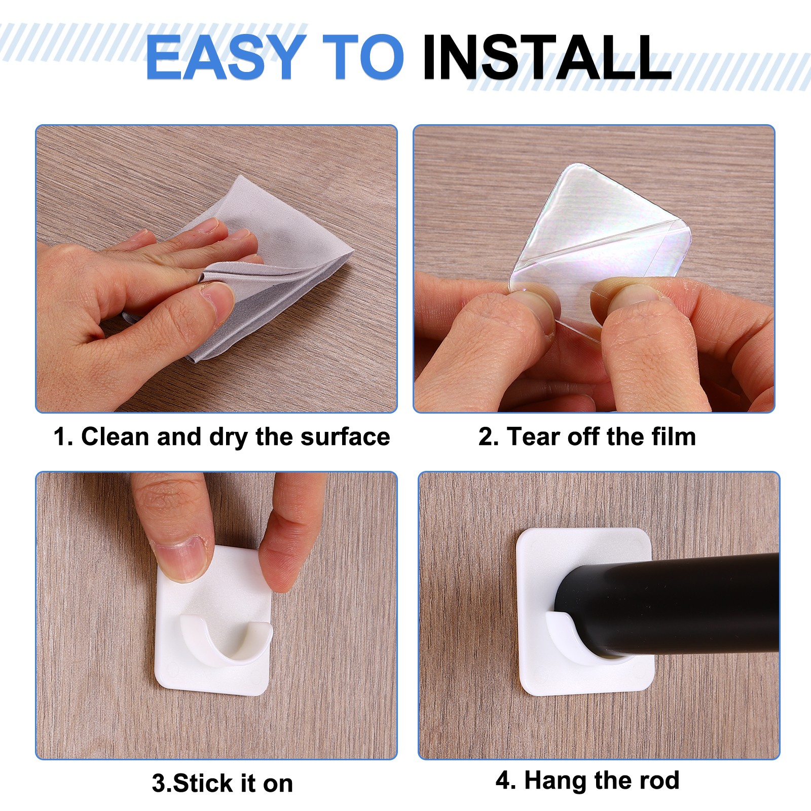 2 Pack 0.87 Inch Adhesive Shower Rod Holder White(Rod Not Included)