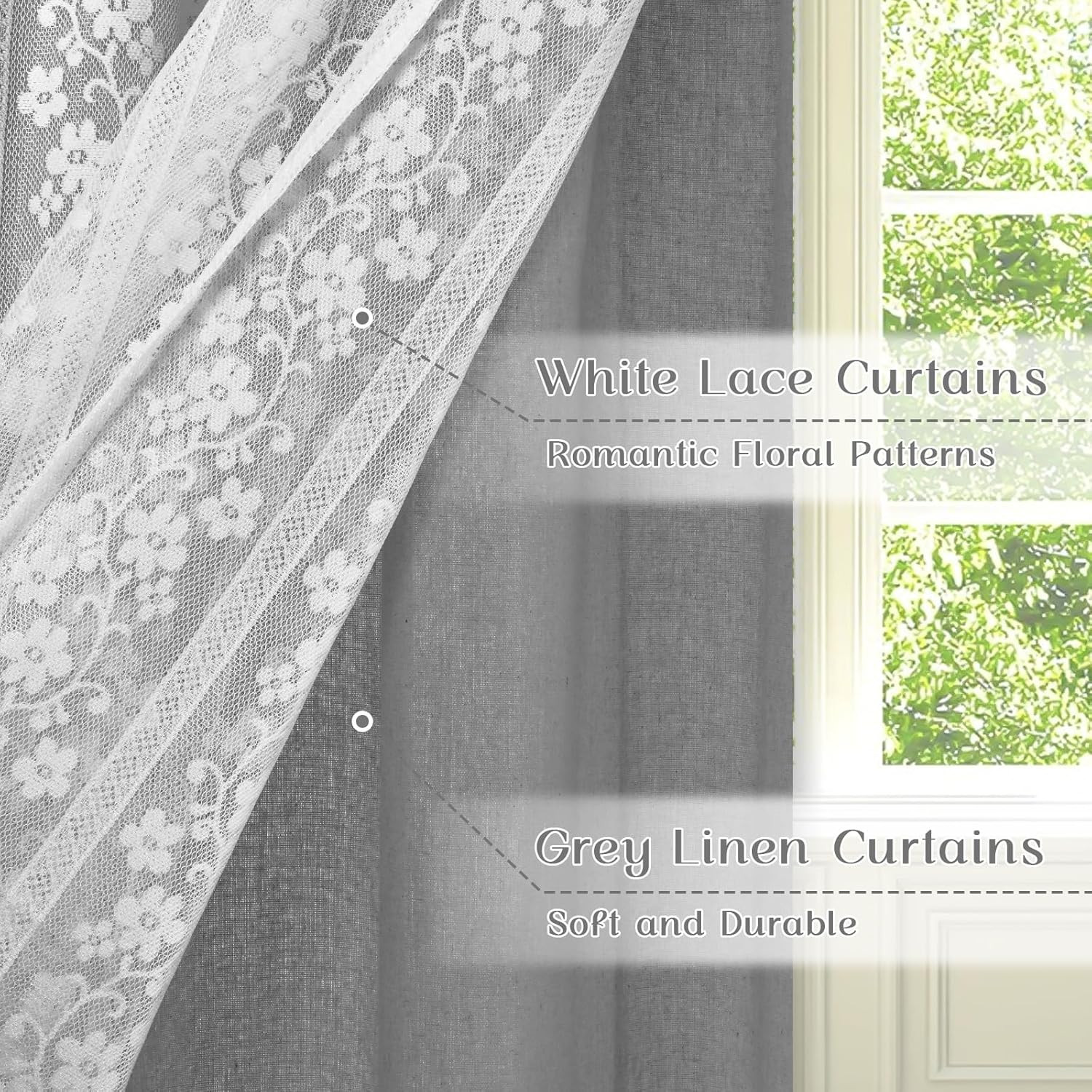 ASPMIZ Linen Kitchen Curtains 36 Inch Length, Double Layered Window Curtain 2 Pa
