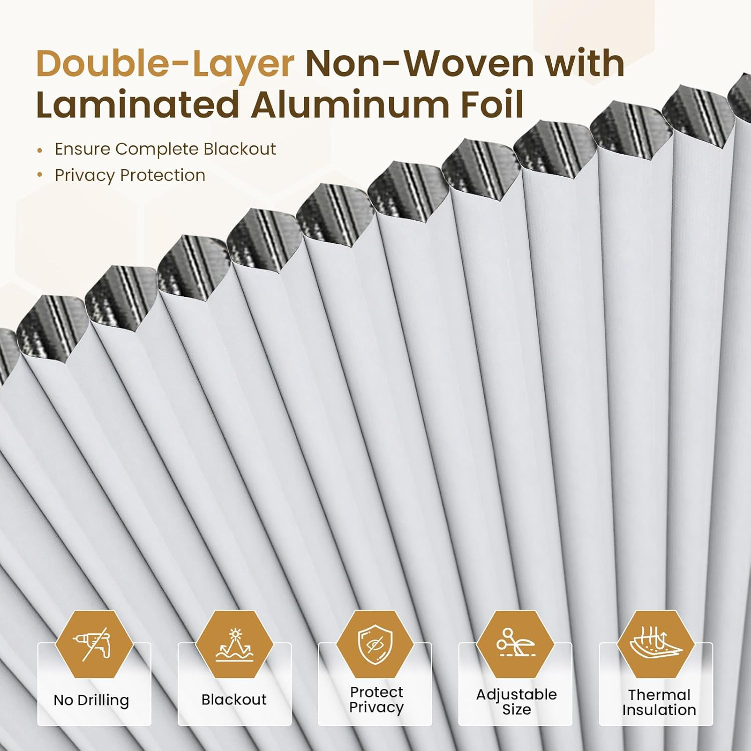 No-Drill Honeycomb Blackout Shades for Half Circle Windows, 48″x24″, White