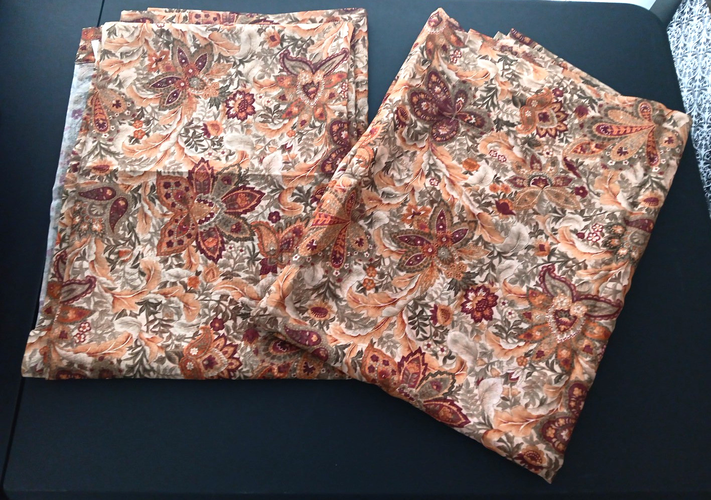 JC Penney HOME Floral Paisley Sheer Window Curtains 2 Panels 38X82 Red Beige