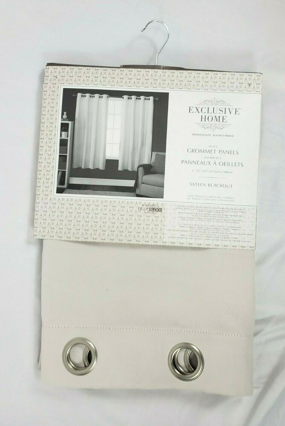 Exclusive Home Silver Sateen Blackout Set of 2 Grommet Panels, 52″x63″