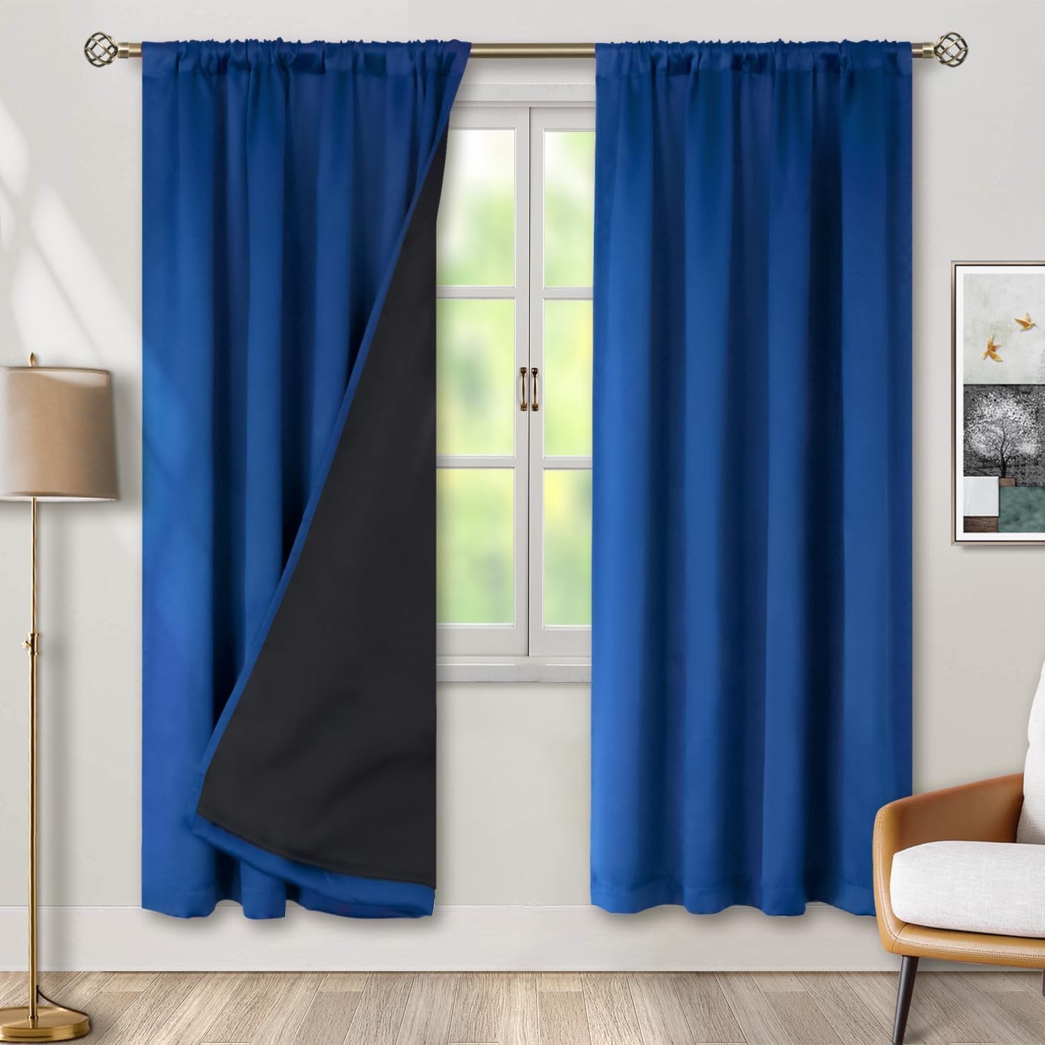100% Full Blackout Curtains 2 Panels Set Thermal Insulated Soundproof Drapery