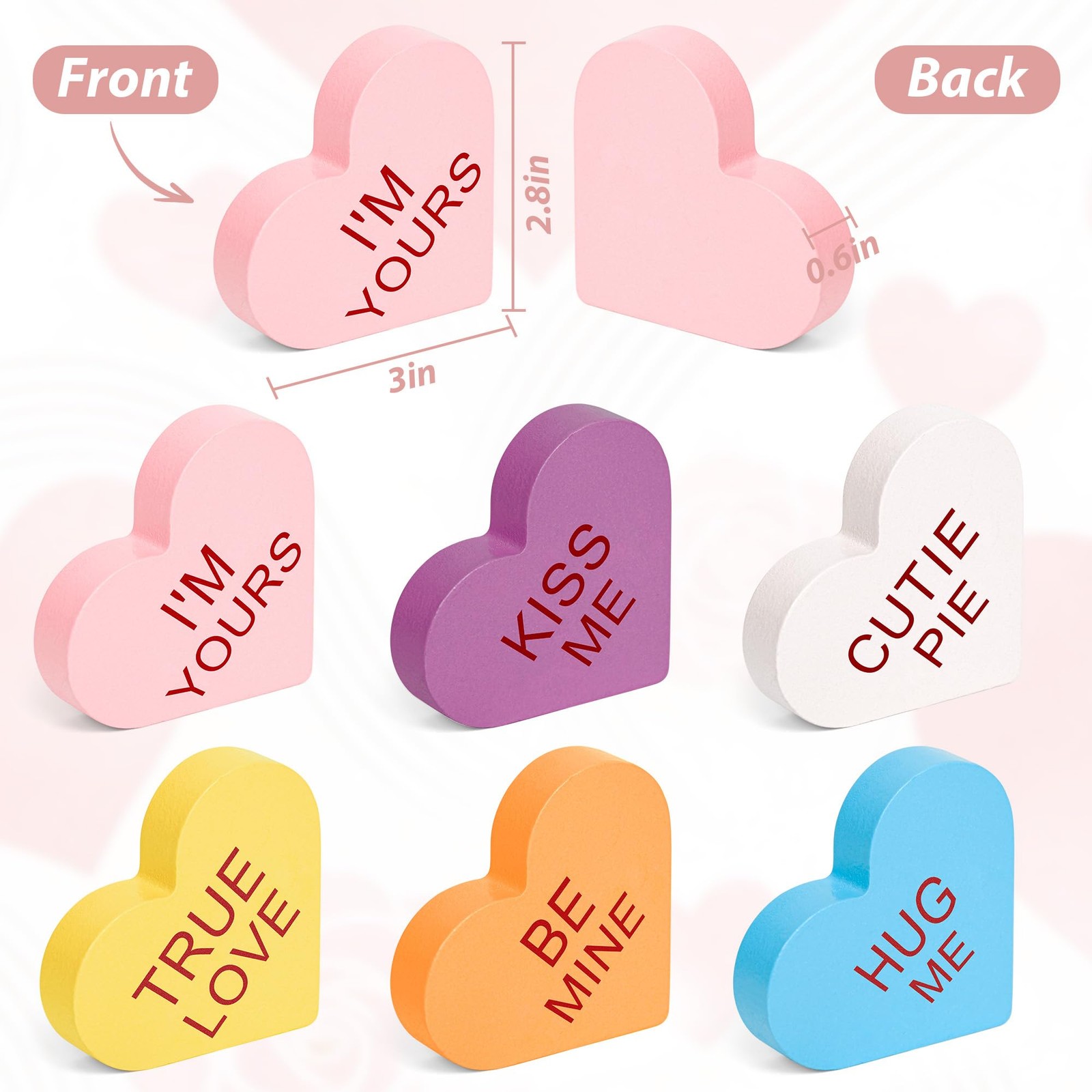 6 Pcs Wooden Conversation Hearts Decor Valentine Mantel Shelf Sign