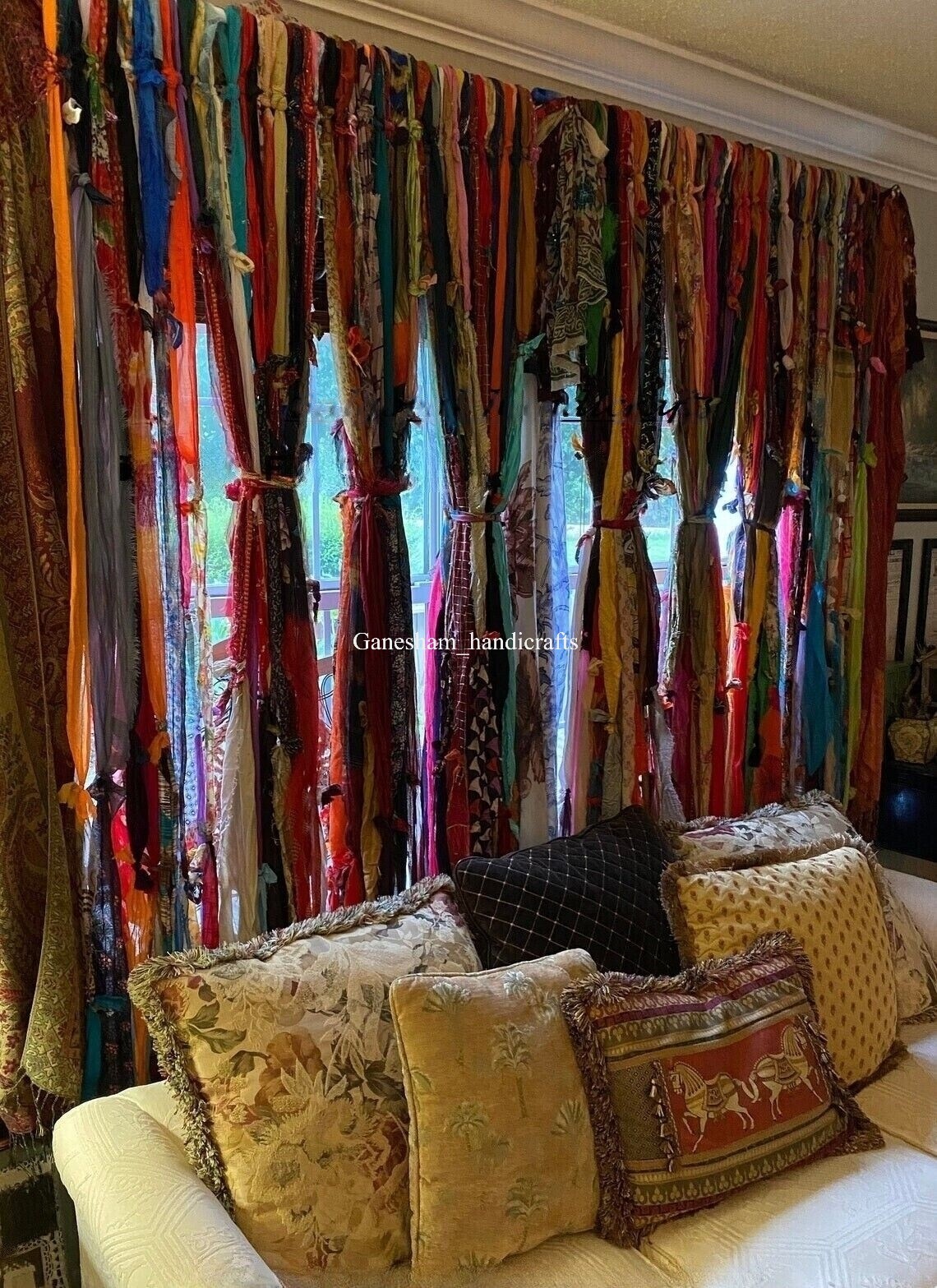 50 Strands, Bohemian gypsy rag Window Bohemian Valance Indian Backdrop curtains