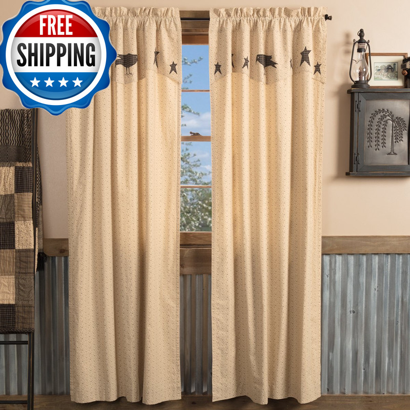 Vhc Brands Kettle Grove Panel Attached Applique Crow And Star Valance Set Of 2