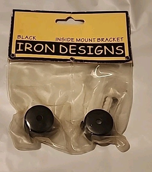 Inside Mount Curtain Rod Bracket Set Of 2 End Cap 1/2″-3/4″ Black Iron Design