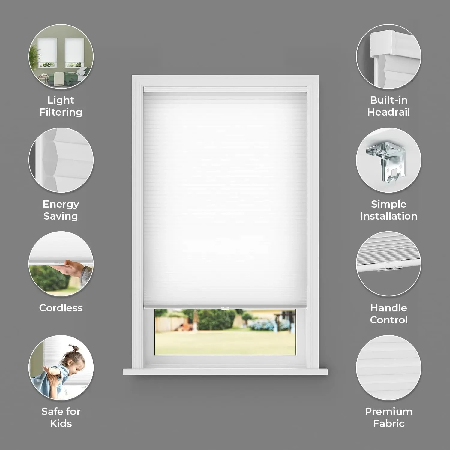 Lumino Cordless Light Filtering Cellular Shades 31″x64″ Honeycomb White