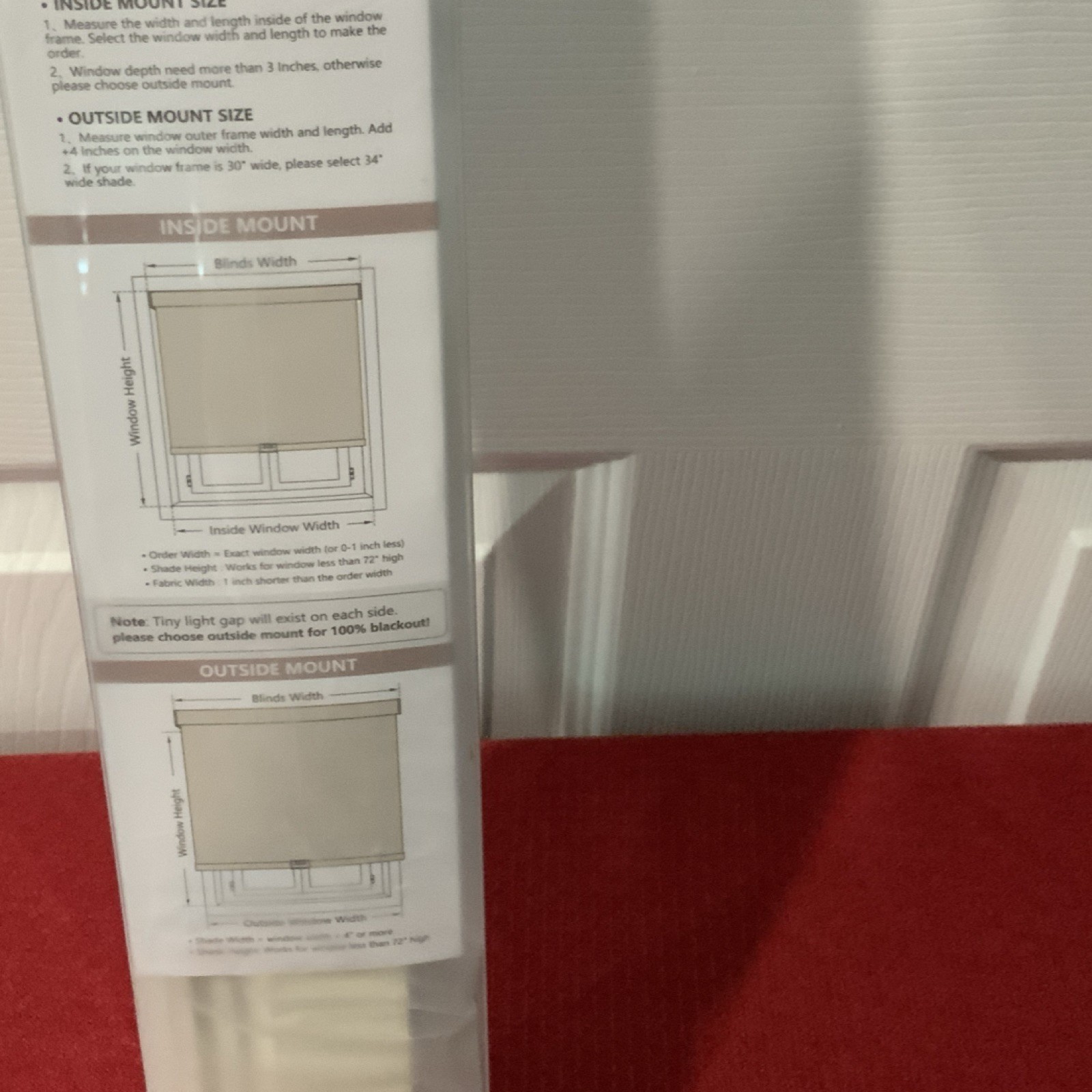 SUNOFF Cordless Blackout Roller Shades Linen 20 x 72 in Window Frame Mounted