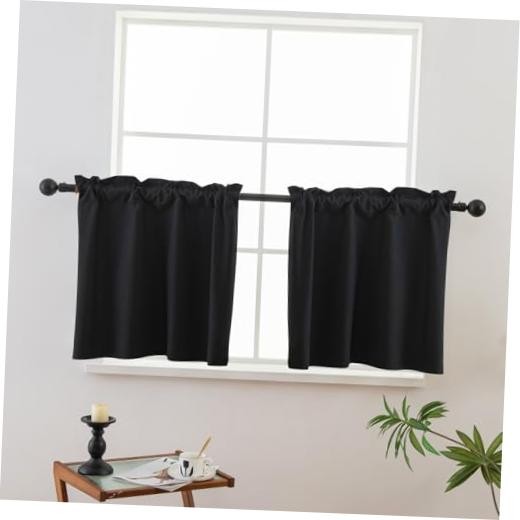100%out Cafe Curtain 36 Inches Long, Linen 30″W x 36″L (Pack of 2) Black