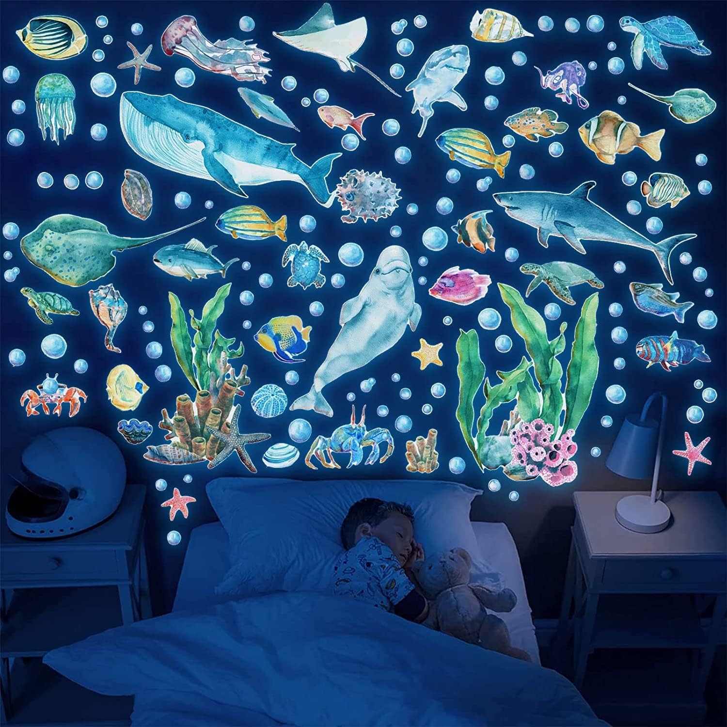 Glow in The Dark Fish Wall Decals, Under Sea Stickers Decals Ocean