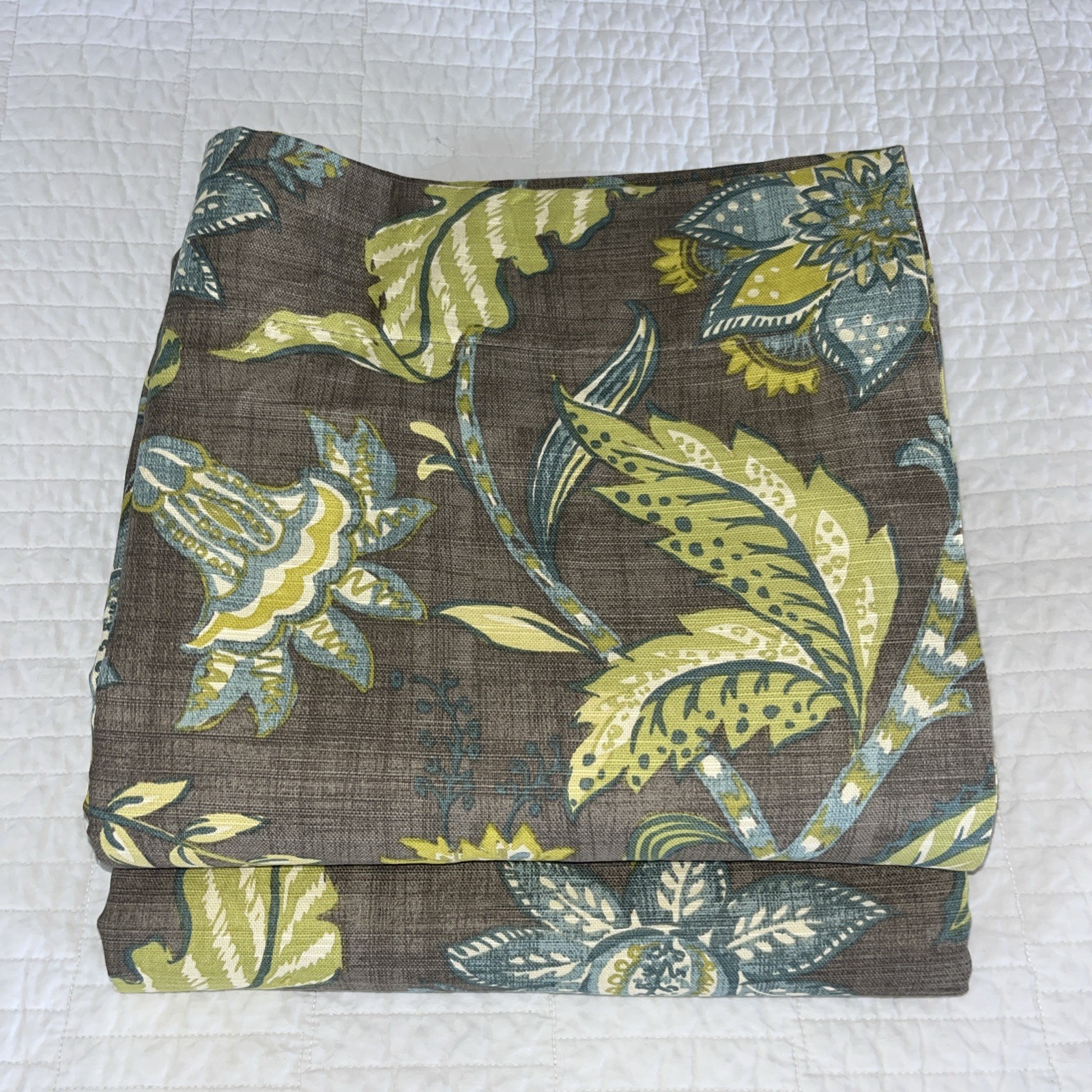 2 WORLD MARKET Jacobean Floral GREEN Blue BROWN Curtain PANELS 48×84” Lined