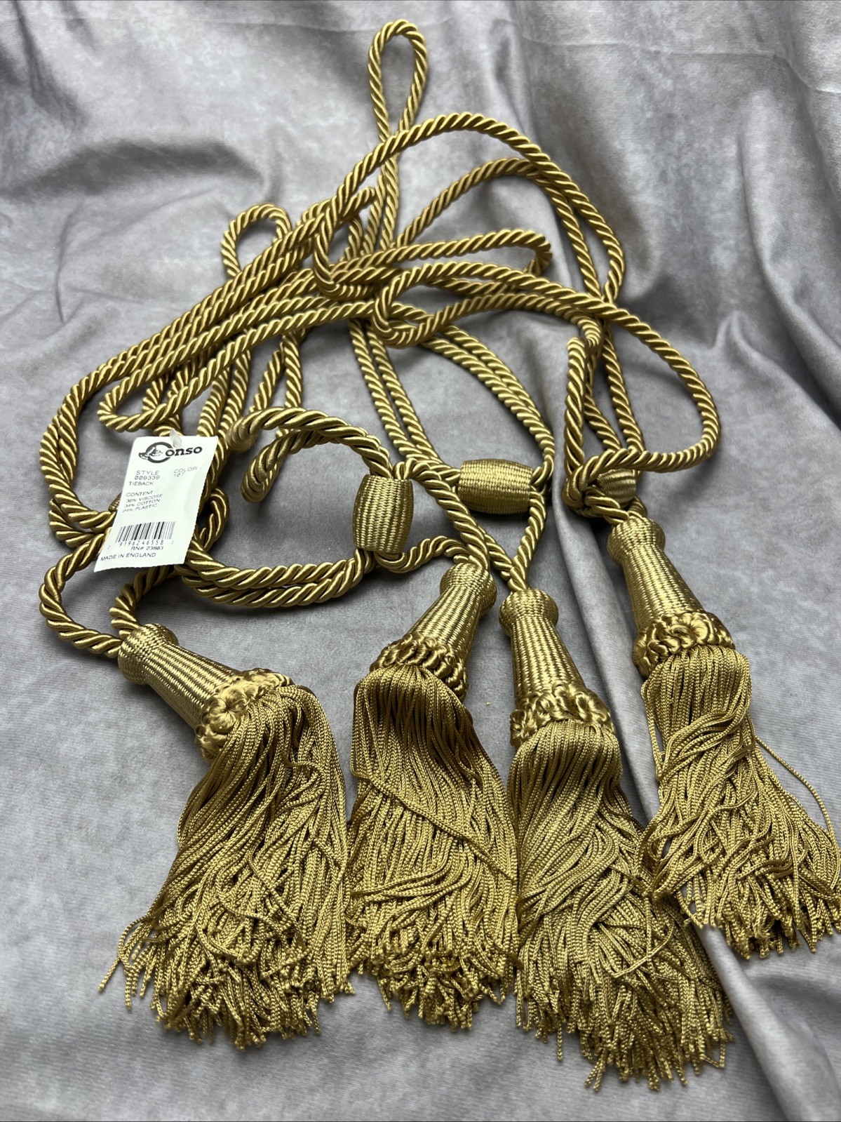 4 Conso Tassel Drop Harlequin Tie Backs Metallic Gold Made England B13