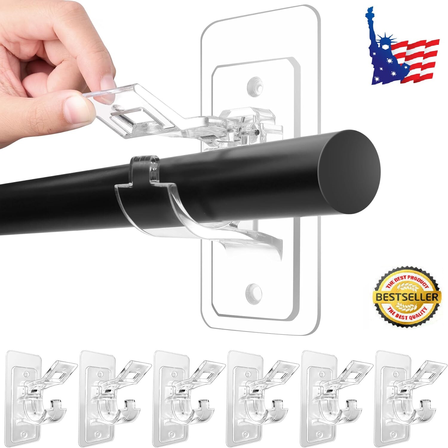 8× Adjustable Nail Free Curtain Rod Clip Brackets Self Adhesive Holder Hooks USA
