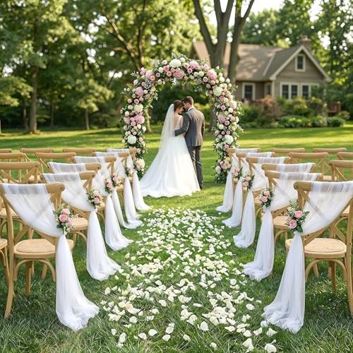 White Wedding Arch Draping Fabric, 2 Packs 29″ x 20FT Sheer Fabric Arch Drapery