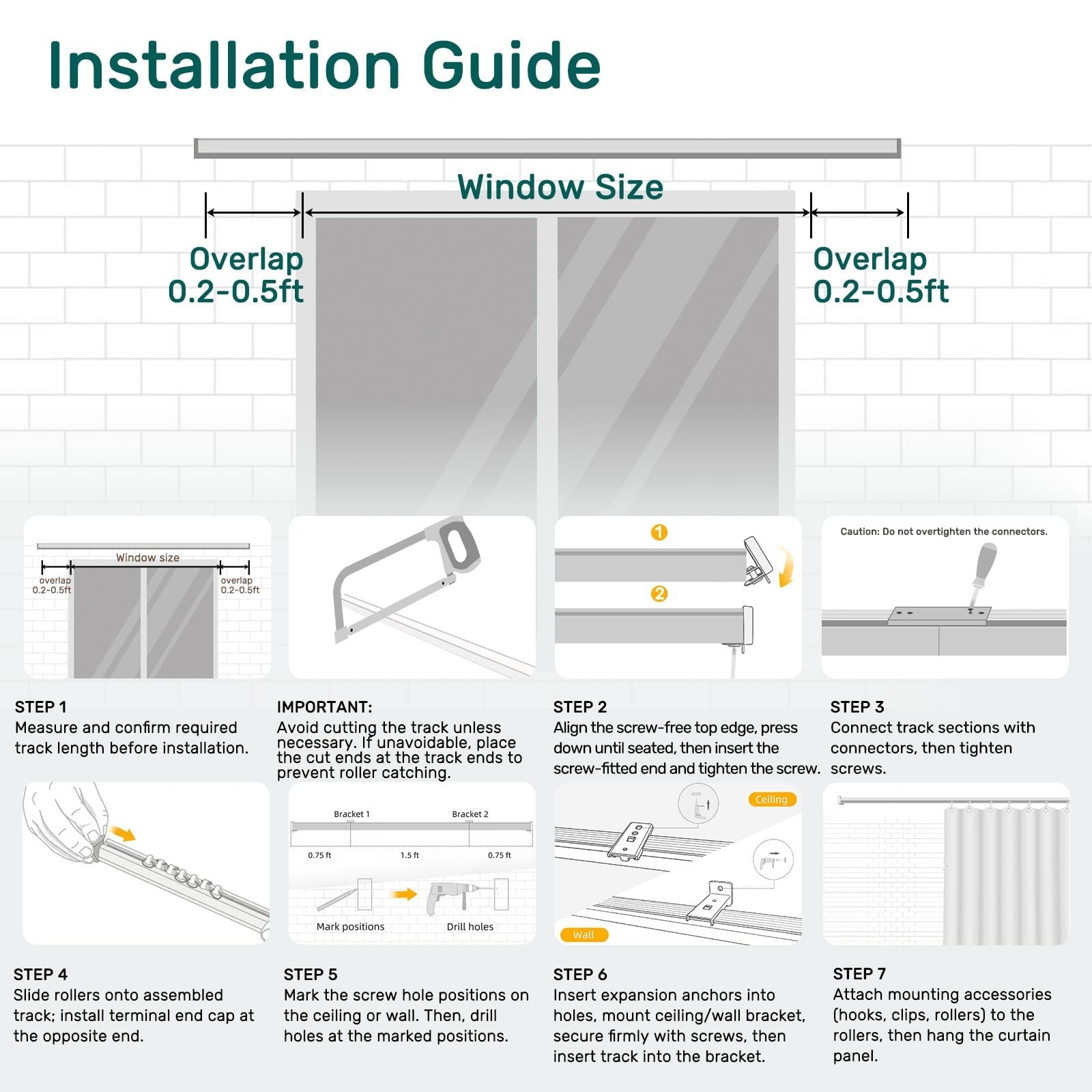 Ceiling Curtain Track System with Wall Mount, Silent Curtain Rail for Room Di…