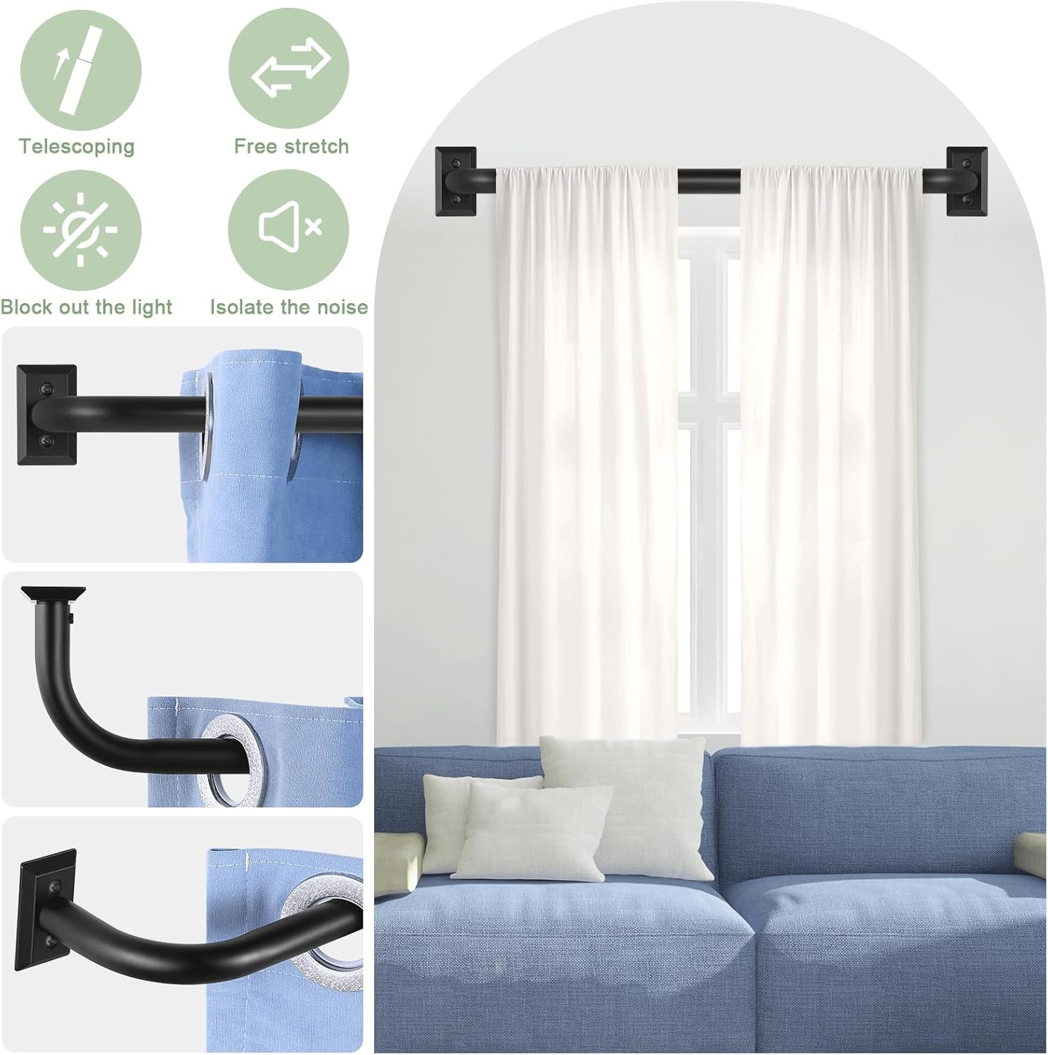 Wrap Around Curtain Rod 28 to 48 Inch Adjustable Blackout Curved Rod