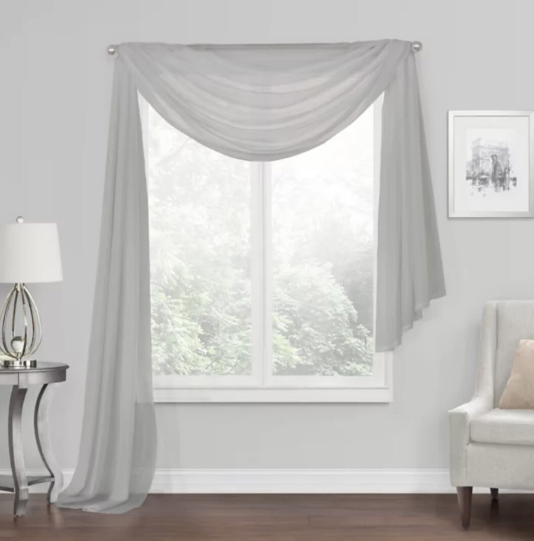 Sheer Voile Window Scarf Sheer 216″ L Silver Gray Valance Simply Essential