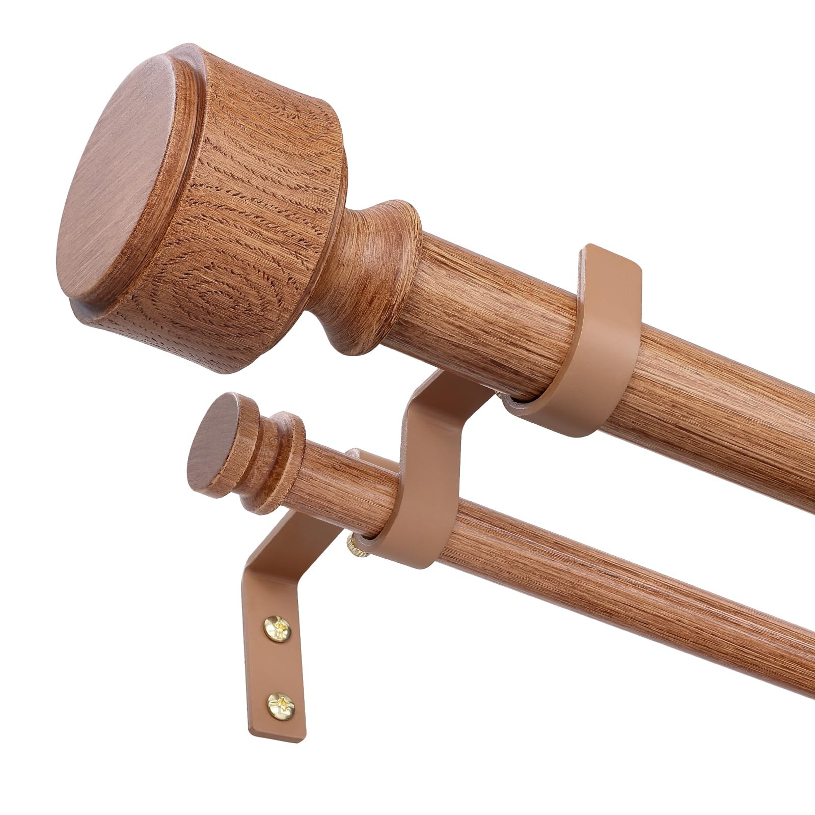 Wood Double Curtain Rods for Windows 36 to 72 Inch, Adjustable Decorative 1″ …