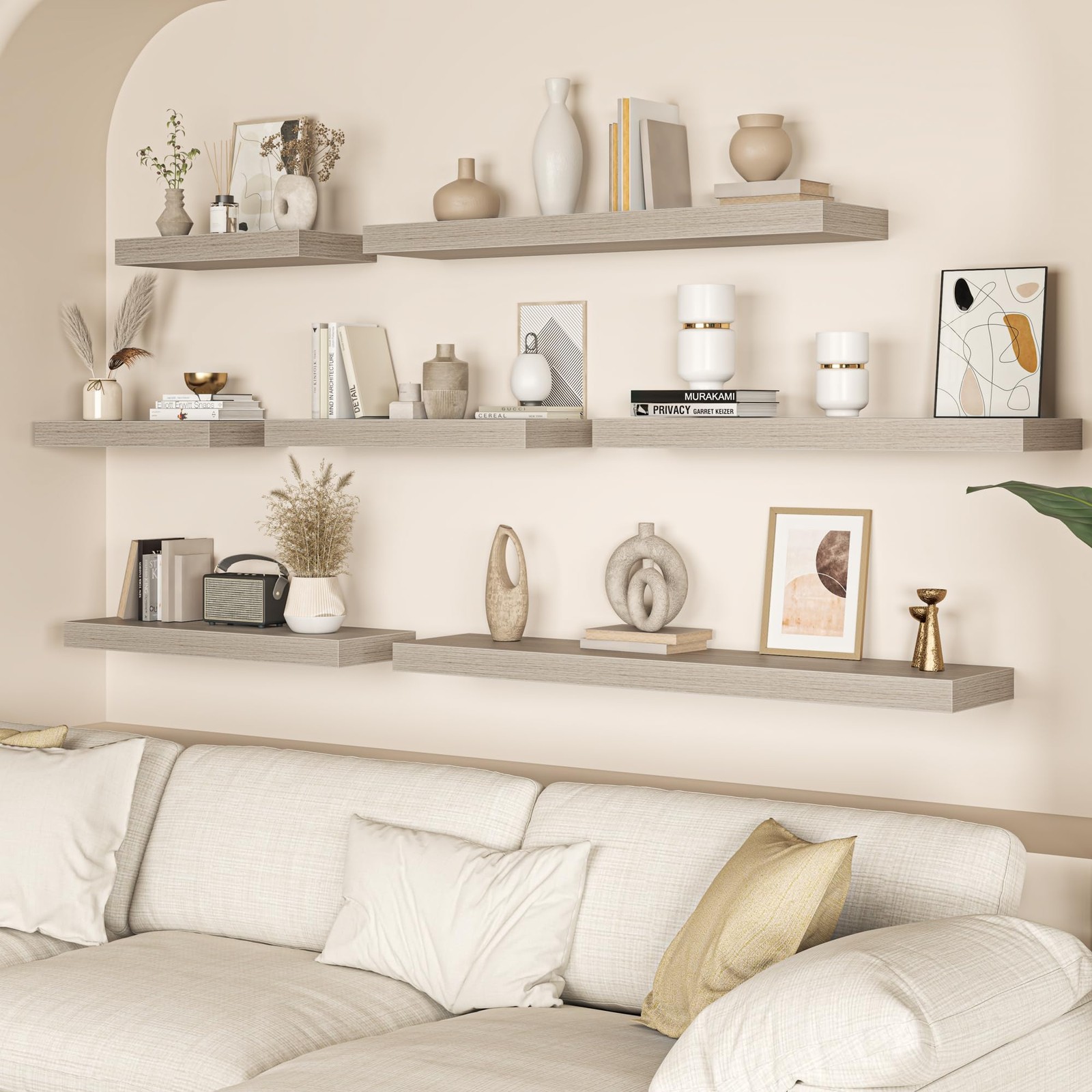 66 Inch Floating Shelves, 12 Inch Deep Wall Shelf for Fireplace Mantel, Gray …