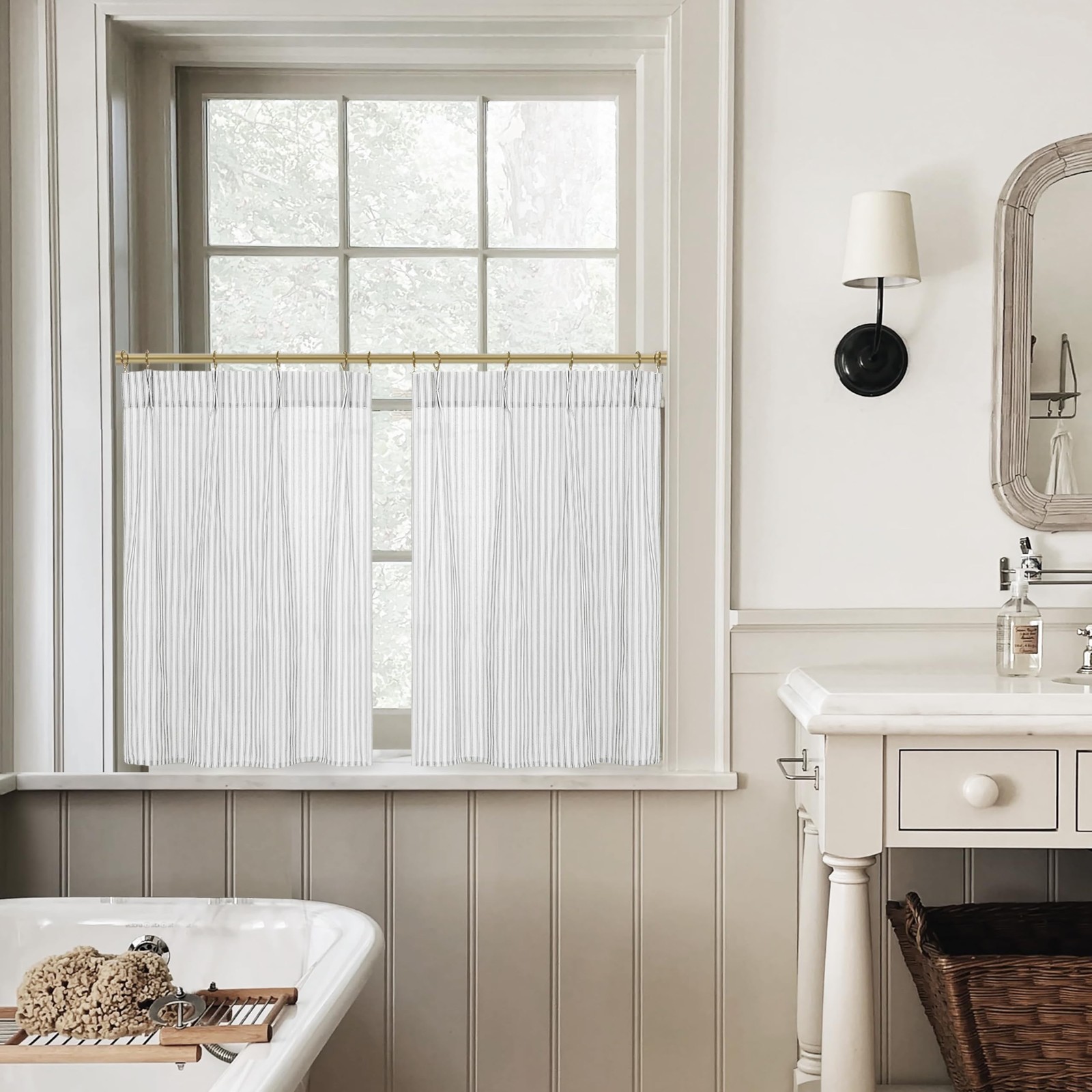 Short Curtains for Windows,Sheer Linen Pattern Privacy Pinch Pleat Small Gray…