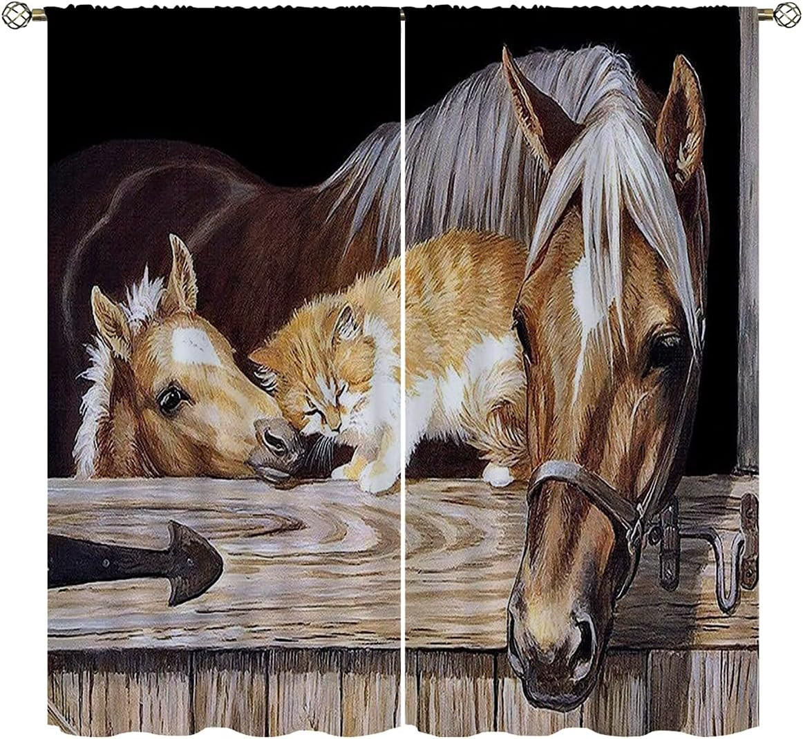 Horse Blackout Curtains for Home Decor,Black White Horses Herd Run Rod Pocket Th