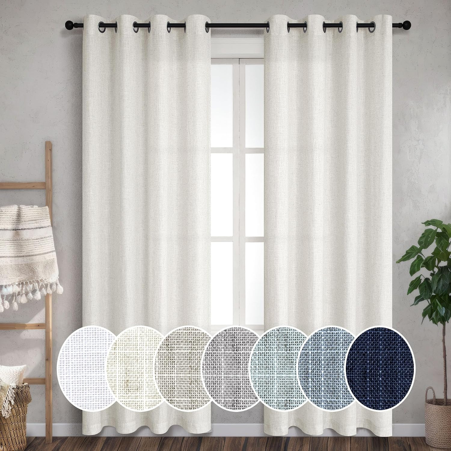 Cream Curtains for Living Room 84 Inch Length 2 Panel Sets Ivory off White Simpl
