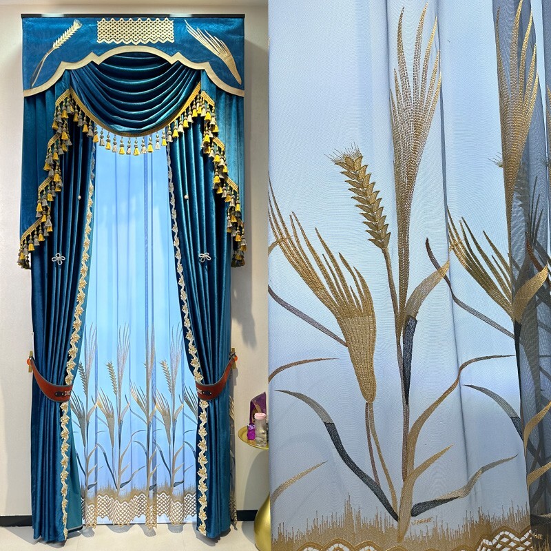Upscale Peacock blue modern velvet cloth blackout curtain valance drape C2095