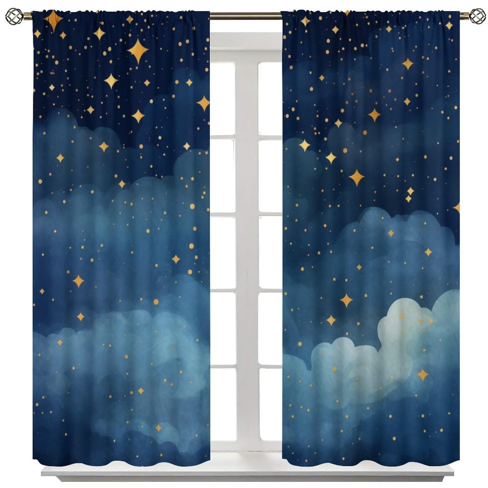Night Sky Stars Curtain for , Blue Starry Space Galaxy Pattern Window Treatme…