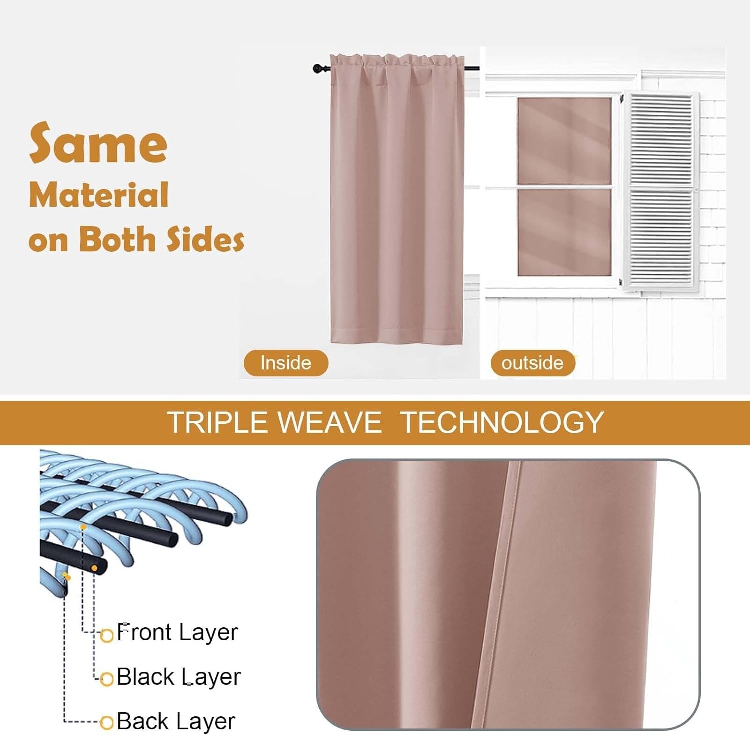 Blush Blackout Curtains, 2 Panels Set, 40″W x 72″L, Modern, Contemporary Style,