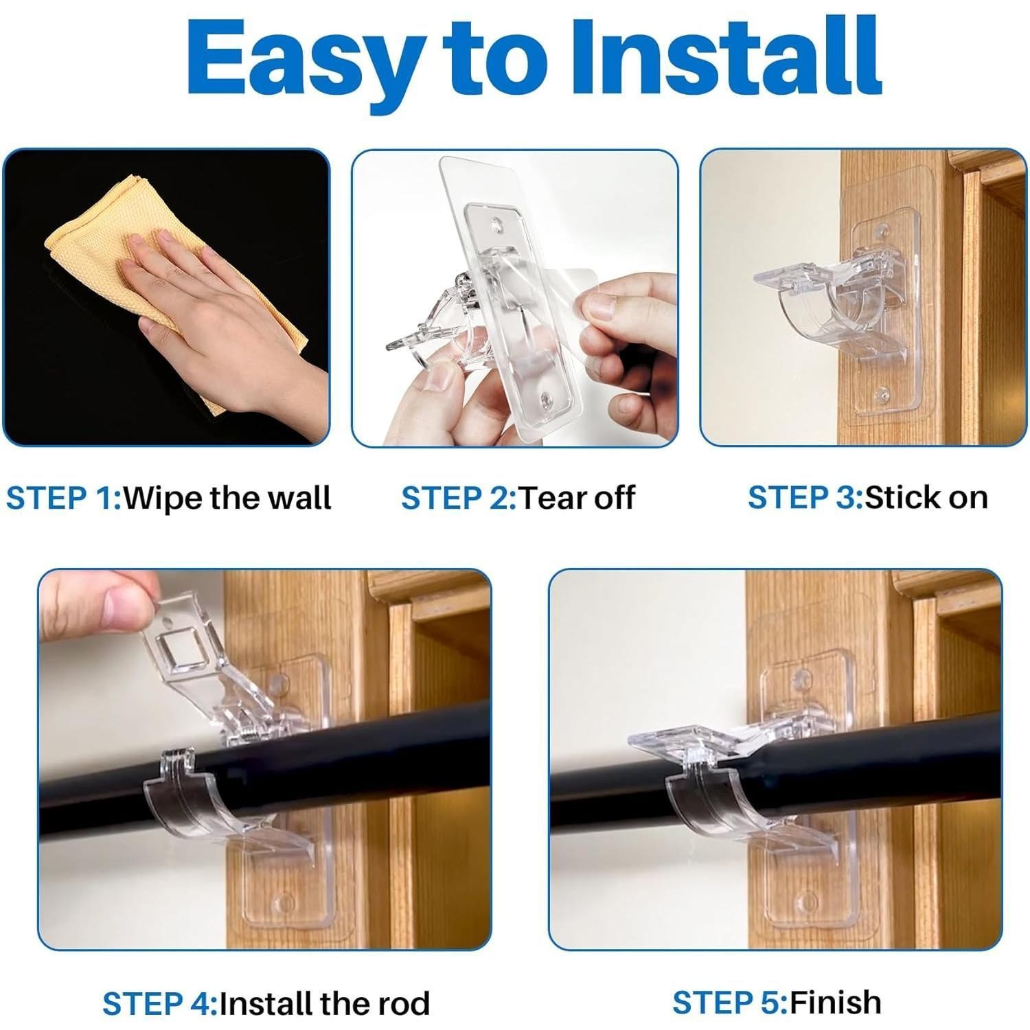 [Curtain Rod Bracket No Drilling] Self Adhesive Curtain Rod Brackets, Adjustable