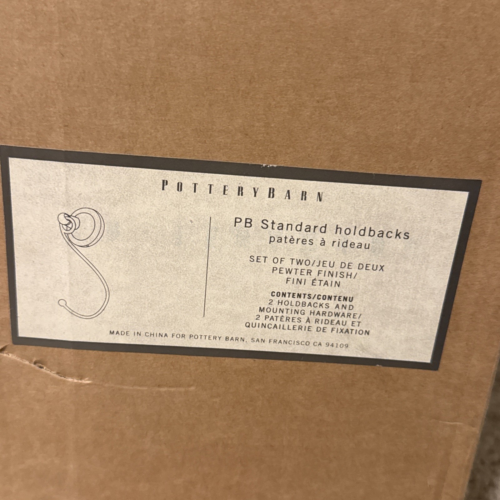 Potterybarn Standard Pewter Nickel Curtain Holdbacks NIB
